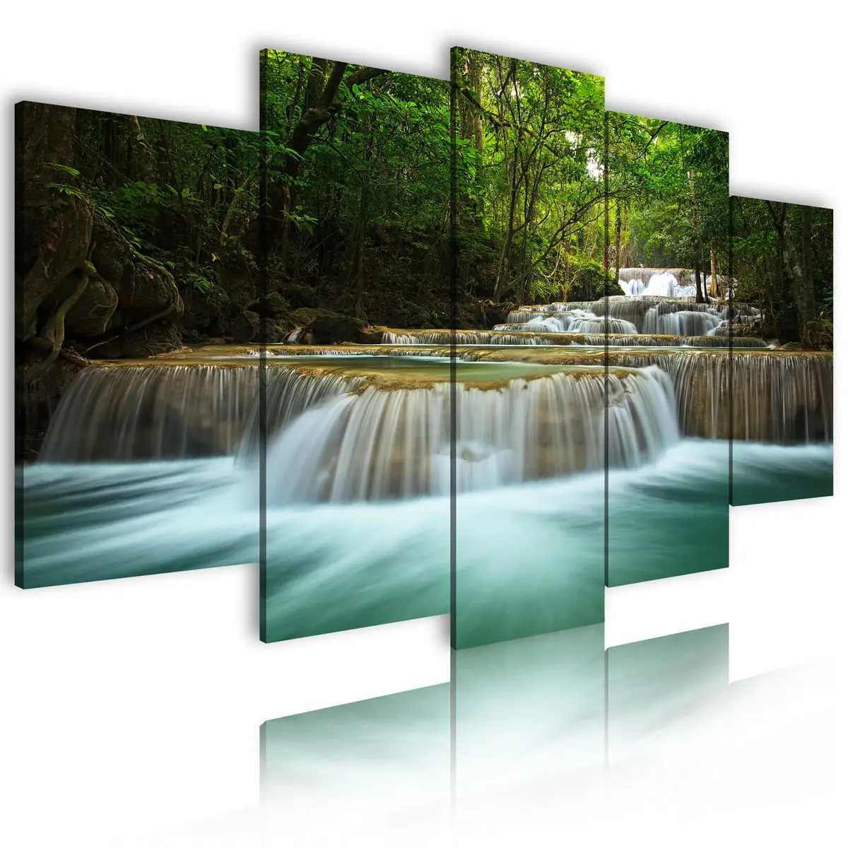 Waterfall Painting Scenery Canvas Panel Custom Decorative Home Decoration Landscape Living Room Picture Prints 5 Piece Wall Art
