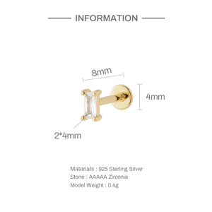 Boucles d'oreilles clous en argent sterling S925 avec diamant simple rangée, 18G, dos plat, pour piercing de cartilage, 8mm - Product Image 6