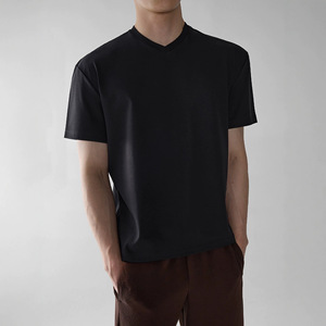Camiseta de Cuello en V para Hombre, Corte Holgado, 100% Algodón Jersey, Tinte Liso, Impresión DTF Personalizada, Transpirable, Manga Corta, para Uso Diario Informal - Product Image 3