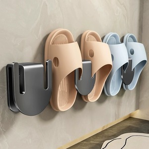 <b>Wall</b> Mounted Slipper <b>Rack</b> Stainless Steel Self Adhesive <b>Hook</b> Type Bathroom Storage Minimalist Design - Product Image 2