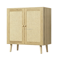Console de style nordique multifonctionnelle en bois, meuble de rangement avec portes tressées, mobilier de salon durable