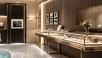 Vitrine à bijoux en acier inoxydable avec éclairage LED, îlot de présentation de bijoux pour boutique de détail