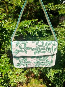 Sage Green Leaf Handcrafted Linen Beaded Luxury Waterproof Eco-Friendly Saddle <b>Shoulder</b> <b>Sling</b> Bag for Women Elegant Evening - Product Image 6
