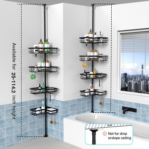 Organizador de Ducha Ajustable de Acero Inoxidable Resistente a la Oxidación, Estante Esquinero para Baño con Barra de Tensión y 4 Cestas - Product Image 6