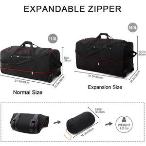 Sac de voyage à roulettes <span class=keywords><strong>extra</strong></span> large, imperméable, en polyester, pliable, portable, pour l'extérieur, grande capacité, léger - Product Image 2