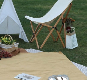 Couverture de camp de pique-nique en toile de coton de couleur unie Portable avec sangle en cuir pour la plage et le camping en plein air tapis en gros - Product Image 4