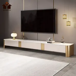 Luce di lusso TV Stand mobili da salotto in legno lucido TV Cabinet con cassetto oro tavolo da soggiorno