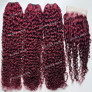 <span class=keywords><strong>Capelli</strong></span> Umani Ricci Crespi Borgogna 99J, 3 Fasci con Chiusura, Fasci di <span class=keywords><strong>Capelli</strong></span> Indiani Vergini <span class=keywords><strong>Rosso</strong></span> <span class=keywords><strong>Vino</strong></span> con Chiusura in Pizzo 4X4 5X5 - Product Image 1