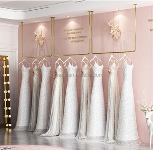 Gelin dükkanı giyim mağazası konfeksiyon standı paslanmaz çelik altın kıyafet rafı ray tek bar düğün balo elbisesi raf giysi - Product Image 6