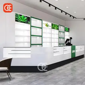 High Quality Wood Display Shelf Dispensary Rack Shelves Glass Tobacco Shop Display Showcase Smoke Shop Counter