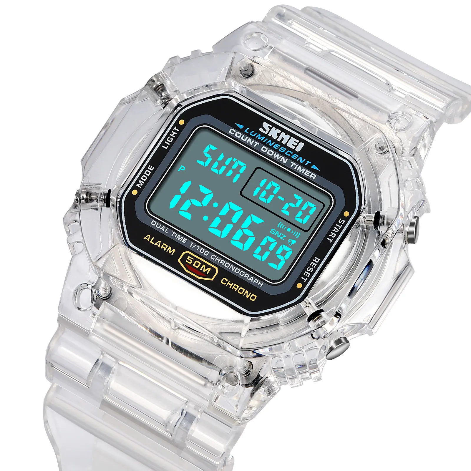 Skmei 1999 fashion reloj de hombre LE light transparente watch 50m vintage Wristwatches chronograph Led Digital Sports Watches