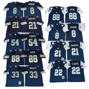 Dallas Vintage Jerseys 33 Tony Dorsett 22 E.Smith 88 Irvin 8 Aikman Stitched Retro Throwback Jersey Football Jerseys Navy Blue