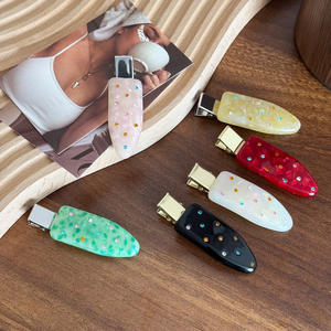 Qianjin yeni varış özel moda Glitter elmas kırmızı Retro Polka Dots yan saç klipler günlük kullanım için asetat saç klipler - Product Image 2