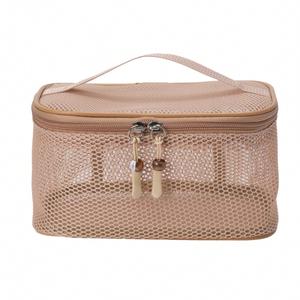 Sacs cosmétiques respirants avec fermeture éclair, organiseur de maquillage léger pour voyage en maille, trousse de toilette avec poignée - Product Image 1