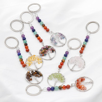 Porte-clés et pendentif de sac en cristal naturel et pierre arc-en-ciel, motif Arbre de Vie, style ethnique semi-artisanal, Chakra, pour le commerce transfrontalier