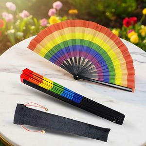 Abanicos de Mano Personalizados al por Mayor, de Bambú y Tela, con Marco de Bambú Negro, Plegables, Ideales para Eventos Empresariales - Product Image 1