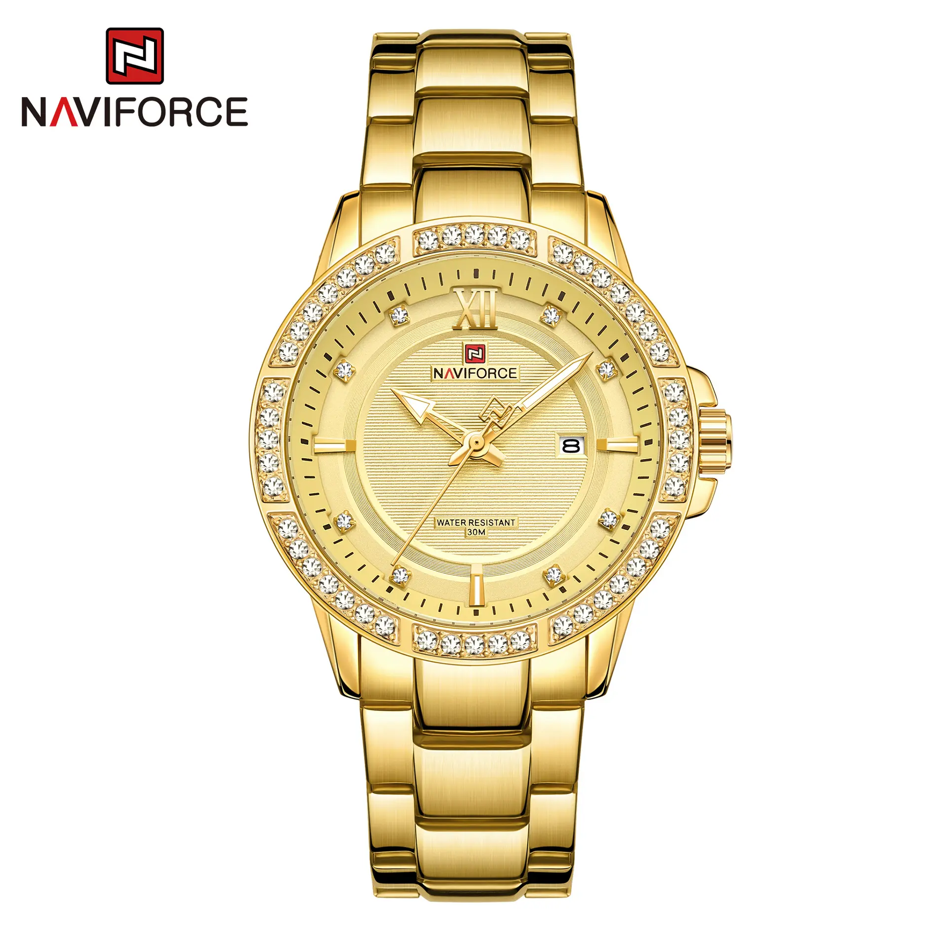 Naviforce 9187นาฬิกาควอตซ์สแตนเลสสตีลนาฬิกาผู้หญิงสุดหรู