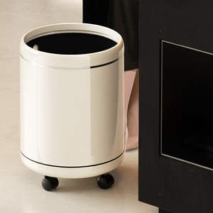 Cylindrical Waste Bin Creamy White 2.3kg With Wheels For Living Room Kitchen Bathroom Indoor Use - Product Image 2
