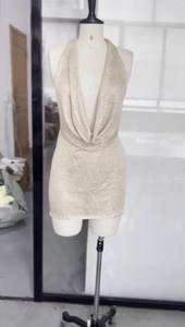 2025 été Chic paillettes licou Robe courte pour les femmes dos nu sans manches taille tombée Sexy hanche Pack pour boîte de nuit Robe dames - Product Image 5