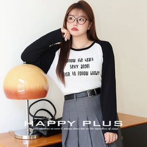 T-shirt à manches raglan pour femmes grandes tailles, imprimé chat, manches longues, haut décontracté en tricot avec motif lettres pour adultes - Product Image 4