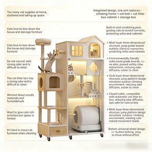 Ventes directes d'usine disponibles Villa minimaliste de luxe en bois massif durable et pratique pour chat avec bac à sable - Product Image 4