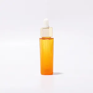 六角橙色化妆品包装30 50毫升护肤精油血清乳液玻璃滴管瓶定制