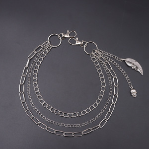 Cadena de cintura metálica multicapa de moda con colgante de calavera y plumas, estilo punk, cadena corporal informal para pantalones - Product Image 3