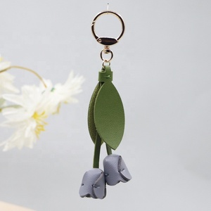 Flower Key Chain Bag Backpack Pendant Accessory Keyring PU <b>Leather</b> Leaf Flower Tulip <b>Keychain</b> - Product Image 6