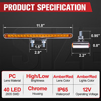 Barres lumineuses LED double face pour camions et remorques, 12 pouces, 40 LED, lentille ambre/rouge, avec double goujon, étanches, 12V, IP65