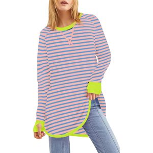 2025 2024, sudadera de gran tamaño a rayas para mujer, camisetas de manga larga con agujeros para los pulgares, camisetas holgadas informales de cuello redondo, colección de otoño - Product Image 3