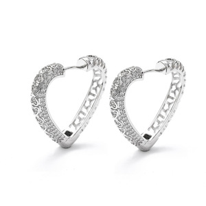 Pendientes de Aro en Forma de Corazón, Oro, Plata, Oro Rosa, Micro Pavé de Circonita, para Uso Diario - Product Image 3