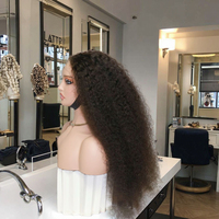Peluca con diadema y cierre de encaje HD 5x5, lista para usar, cabello humano virgen vietnamita, trenzado invisible, rizado medio, 300% de densidad, 12A