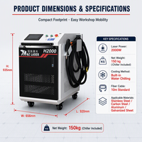 Mesin Pembersih Pemotong Pengelasan Laser Genggam Berpendingin Air 2000W untuk Pengelasan, Pembersihan, dan Pemotongan Baja Tahan Karat dan Aluminium 3-In-1