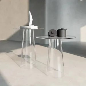 Wholesale Custom Brown Grey Clear Acrylic Coffee Table Transparent Round Modern Acrylic Coffee Table Set