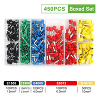 450PCS VE 관형 압착 단자, 박스형 튜브형 빠른 배선 케이블 와이어 커넥터 절연 와이어 핀 터미널 키트