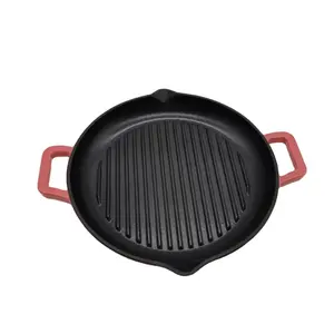 12 Inch Gietijzeren Koekenpan Met Email Coating Koekenpan, Gietijzeren Grillroosterpan Voor Buiten Bbq Koekenpan Grillpan