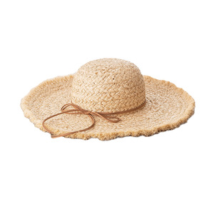 Chapeau de soleil dôme à large bord en paille de raphia naturelle pour enfants, avec bords effilochés, idéal pour le voyage, collection Printemps-Été - Product Image 5