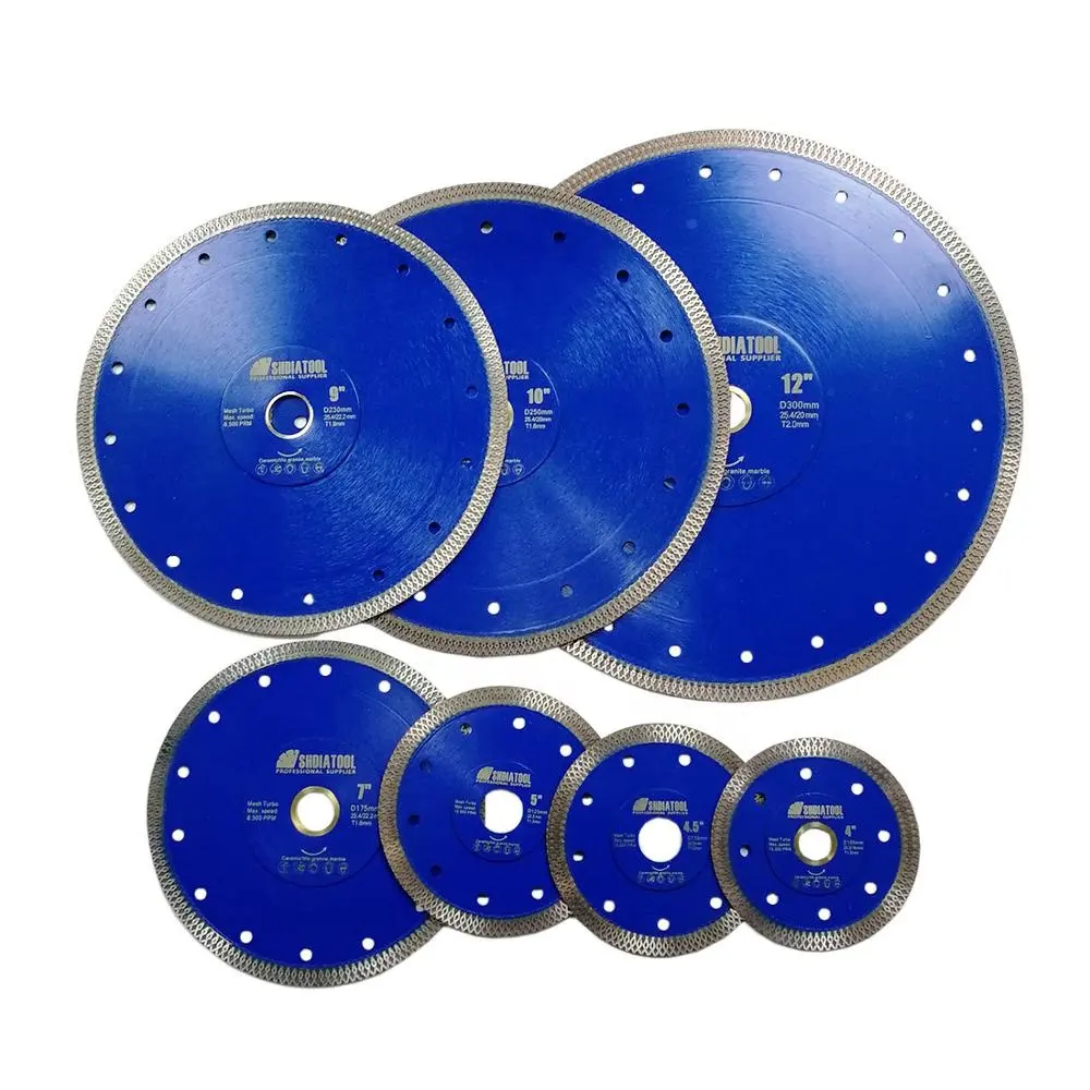 Shdiatool dia 4 "4.5" 5 "7" 9 "10" 12 "disco de corte de diamante malha turbo aro serra de diamante lâmina para cersmic azulejos