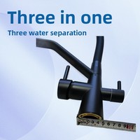 Robinet de cuisine moderne minimaliste à trois fonctions avec noyau en cuivre, double poignée, cartouche céramique, eau chaude/froide, bec orientable omnidirectionnel