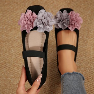 Ballerines à fleurs en strass pour femmes, chaussures décontractées en daim à talon bas - Product Image 3