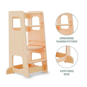 Children's Wooden Booster <b>Stool</b> Natural Color Safety Feature <b>Kitchen</b> Use Toddler <b>Step</b> <b>Stool</b> - Product Image 4