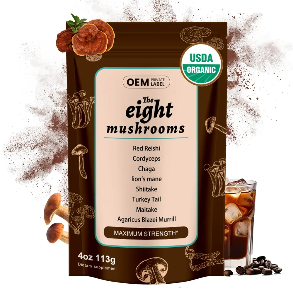 Oem Private Label 8 In 1 Instant Biologische Reishi Leeuwen Manen Champignonmengsel Extract Koffiepoeder