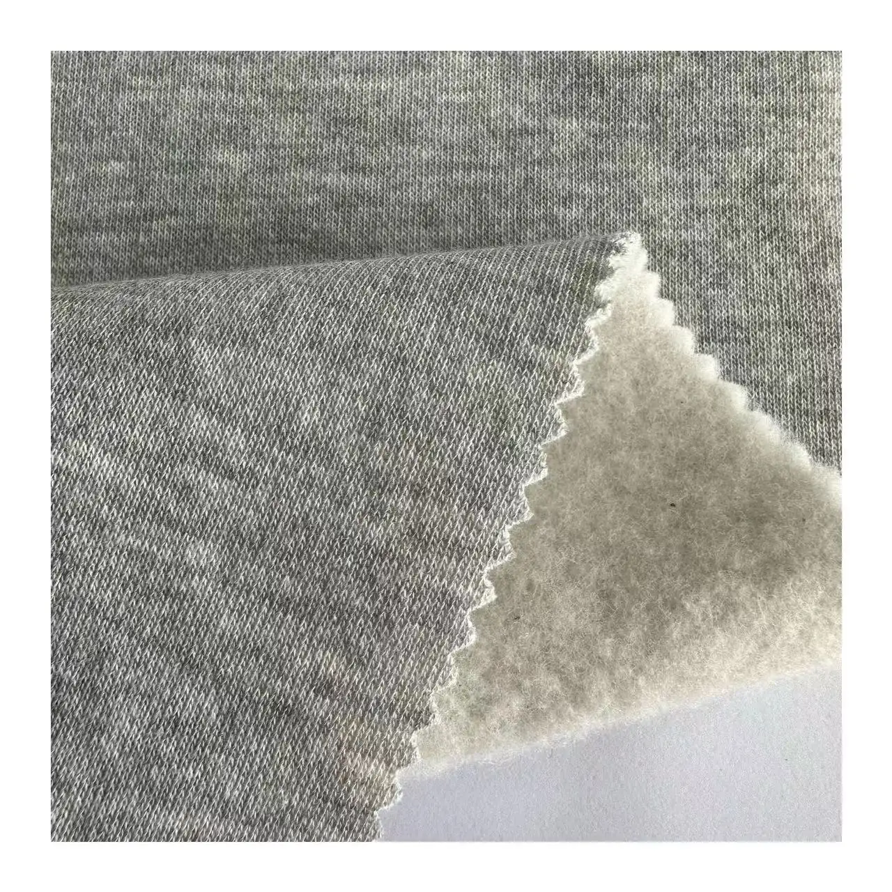 Giysi CVC fırçalanmış hoodie kumaş malzeme gri melanj 60% pamuk 40% polyester fransız terry polar kumaş kazak için