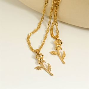 สร้อยคอจี้รูปดอกกุหลาบสแตนเลสสตีลวินเทจสำหรับผู้หญิง - Product Image 2