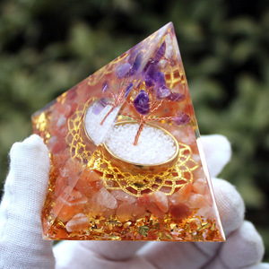 <b>Crystal</b> Epoxy Pyramid Resin Ornament With Amethyst <b>Tree</b> And Red Stones Home Decoration Desktop Craft - Product Image 2