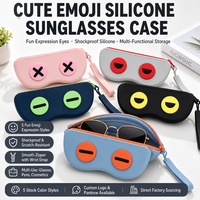 Étui à lunettes en silicone motif grands yeux mignons, portable avec boucle de suspension, pochette de rangement zippée pour lunettes de natation et lunettes de vue, vente en gros personnalisée