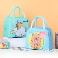Sac à déjeuner isotherme en tissu Oxford avec fermeture éclair, motif animaux de dessin animé, pour écoliers et employés de bureau