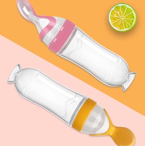 Produit pour bébé en gros, céréales pour bébé, cuillère à presser pour l'alimentation, <span class=keywords><strong>biberon</strong></span> en silicone pour bébé avec cuillère et ventouse au fond - Product Image 2