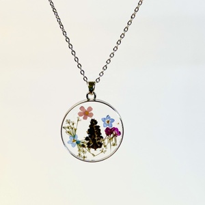 Handgemaakte Sieraden Verzilverd Vorm Bezel Transparante Hars Real Pressed Bloem Sieraden Ketting - Product Image 3