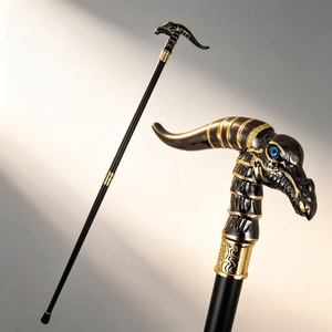 Canne de marche avec poignée en forme de chèvre démoniaque dorée et noire, canne de marche rétro pour costume de gentleman, cadeau de collection pour Halloween - Product Image 1